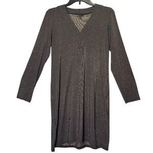 Ava Gray Dress Women S Black Gold Metallic Knit Long Sleeve V-Neck Shift